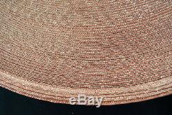 Vintage 1930's Ladies Straw Hat Velvet Band Ribbon With Bow Summer Wide Brim