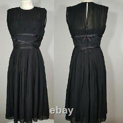 Vintage 1950's Gorgeous Goddess Dress Inky Black Sleeveless Pleated Fit & Flare