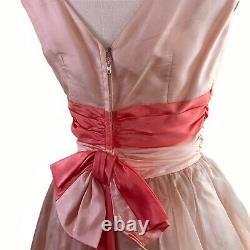 Vintage 1950s Party Dress Small Peach Orange Layered Organza Satin Tulle A-Line