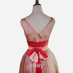 Vintage 1950s Party Dress Small Peach Orange Layered Organza Satin Tulle A-Line