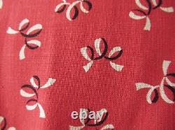Vintage 40s Red Bow Print Linen Skirt Suit Medium Handmade