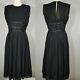 Vintage 50s Sleeveless Goddess Dress Inky Black Pleated Pin Up Fit & Flare