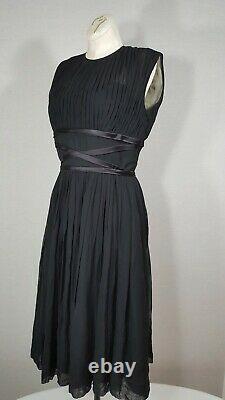 Vintage 50s Sleeveless Goddess Dress Inky Black Pleated Pin Up Fit & Flare