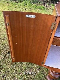 Vintage 60's Bow Fronted Oak Veneer Art Deco Sideboard Cocktail Cabinet Dry Bar