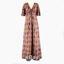Vintage 70s Handmade Pure Dupion Silk Empire Waist Maxi Dress 12 14