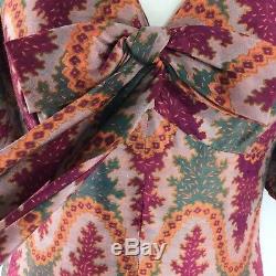 Vintage 70s Handmade Pure Dupion Silk Empire Waist Maxi Dress 12 14