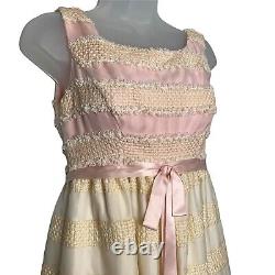 Vintage 70s Pink Cream Long Formal Evening Gown Hand Made Prom Party MCM Regency