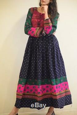 Vintage Afghan Women Handmade Multi color Traditional Long Gown Dress Boho 013