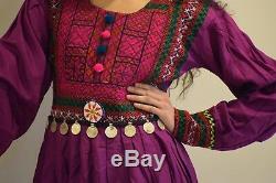 Vintage Afghan Women Handmade Multi color Traditional Long Gown Dress Boho 015