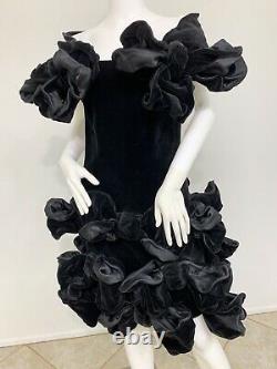 Vintage Anouska Hempel Neo Gothic Black Velvet Dress W Huge Bows, Made England 0
