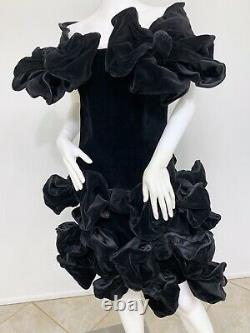 Vintage Anouska Hempel Neo Gothic Black Velvet Dress W Huge Bows, Made England 0