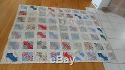 Vintage Antique Hand-made Quilt Bow Tie Pattern old material hand tied tack AeB