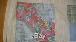 Vintage Antique Hand-made Quilt Bow Tie Pattern old material hand tied tack AeB