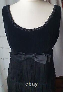 Vintage Antique Stunning Long Midi Flapper Fringe Dress Black UK 8 10 Sleeveless