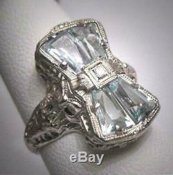 Vintage Aquamarine 6.00ct Gemstone Art Deco Antique Wedding 1920 Bow Ring Repro