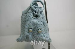 Vintage Bottega Veneta Baby Blue Woven Leather Hand Bag Women's Made in Italy