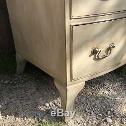 Vintage Country Chic Bow Fronted Grey Painted Mahogany Tallboy Chest of Drawers