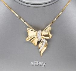 Vintage Diamond Ribbon Bow Pendant Pin Brooch 14k Yellow Gold 11.4g
