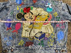 Vintage Edwin Disney Denim Jacket Custom Design Minnie Daisy Jewel 90s Paint