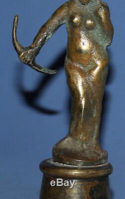 Vintage Hand Made Woman With Bow Bronze Statuette Dianna Goddess