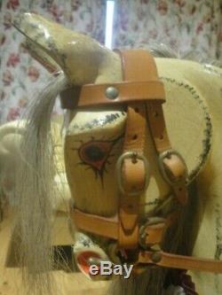 Vintage Hand Made Wooden Rocking Horse On Bow