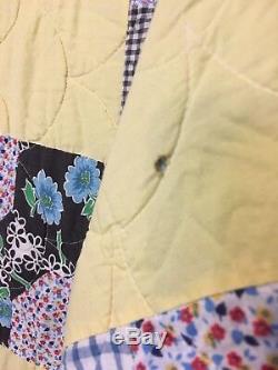 Vintage Handmade Bow tie Feed Sack Patchwork Quilt Primitive Quilt Blocks 86x71