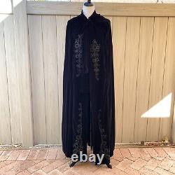 Vintage Handmade Women's Floor Length Black Embroidered Velvet Cape Cloak Sz S