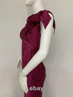 Vintage John Galliano Cranberry Wine Red Silk Satin Halter Gown W Bows Unworn 40
