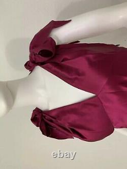 Vintage John Galliano Cranberry Wine Red Silk Satin Halter Gown W Bows Unworn 40