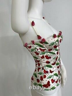 Vintage John Galliano Silk Corset Top Bustier W Whimsical Ladybug Print 32B