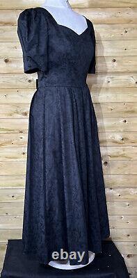 Vintage Laura Ashley Dress UK 14 Black Damask Print Made in GB Cottagecore Goth