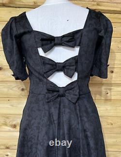 Vintage Laura Ashley Dress UK 14 Black Damask Print Made in GB Cottagecore Goth