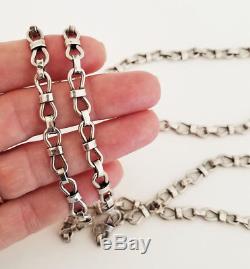 Vintage Mexican Sterling Silver Handwrought Bow Link Chain Necklace 39-1/2 LONG