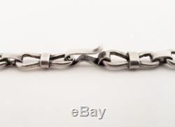Vintage Mexican Sterling Silver Handwrought Bow Link Chain Necklace 39-1/2 LONG