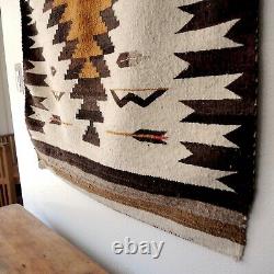Vintage Navajo Rug Pictorial Bow Arrow Feather Wall Mount Southwest Wool Weaving