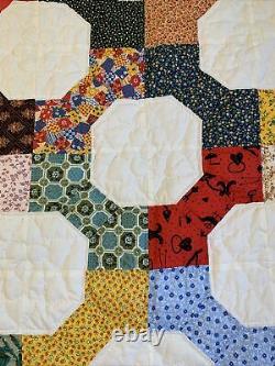 Vintage Patchwork Quilt Bow Tie 89x96 Hand Quilted Handmade