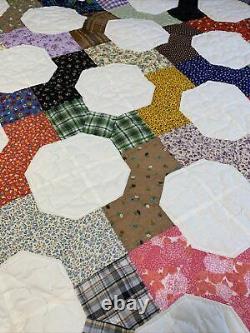 Vintage Patchwork Quilt Bow Tie 89x96 Hand Quilted Handmade
