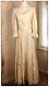 Vintage Prairie Dress Womens Small Pale Yellow Stripe Cotton Lace Trimmed Maxi