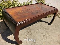 Vintage Retro Oriental Asian Coffee Table Carved Wood Bow Legs