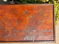 Vintage Retro Oriental Asian Coffee Table Carved Wood Bow Legs