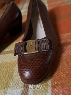 Vintage Salvatore Ferragamo Brown Leather Bow Flats Shoes Varina Ladies US 9.5