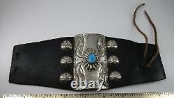 Vintage Sterling Leather Ketoh Wrist Bow Guard Kingman Turquoise Nugget Navajo
