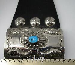 Vintage Sterling Leather Ketoh Wrist Bow Guard Kingman Turquoise Nugget Navajo