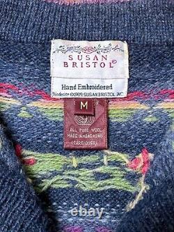 Vintage Susan Bristol Bow & Flower Embroidered Cardigan. Handmade. Excellent