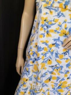 Vintage Watteau dress Rockabilly sheath Cotton 50s L blue Yellow sleeveless Bow