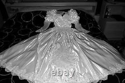 Vintage White Wedding Dress Bow Veil Tulle Puffy Pearl Heavy Silk Satin Bridal