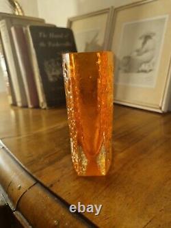 Vintage Whitefriars Mid Century Art Glass Tangerine Nailhead Bowed Vase #9685