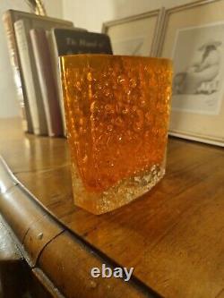 Vintage Whitefriars Mid Century Art Glass Tangerine Nailhead Bowed Vase #9685
