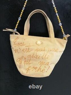 Vintage bag hand handle luxury handbag eco faux leather fashion brand yellow bee