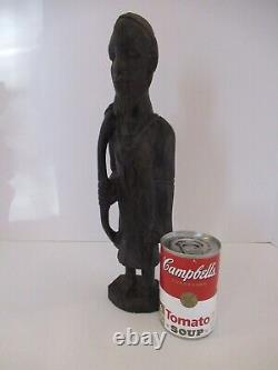 Vintage carved wood sculpture hand made bearded old African man carrying bow